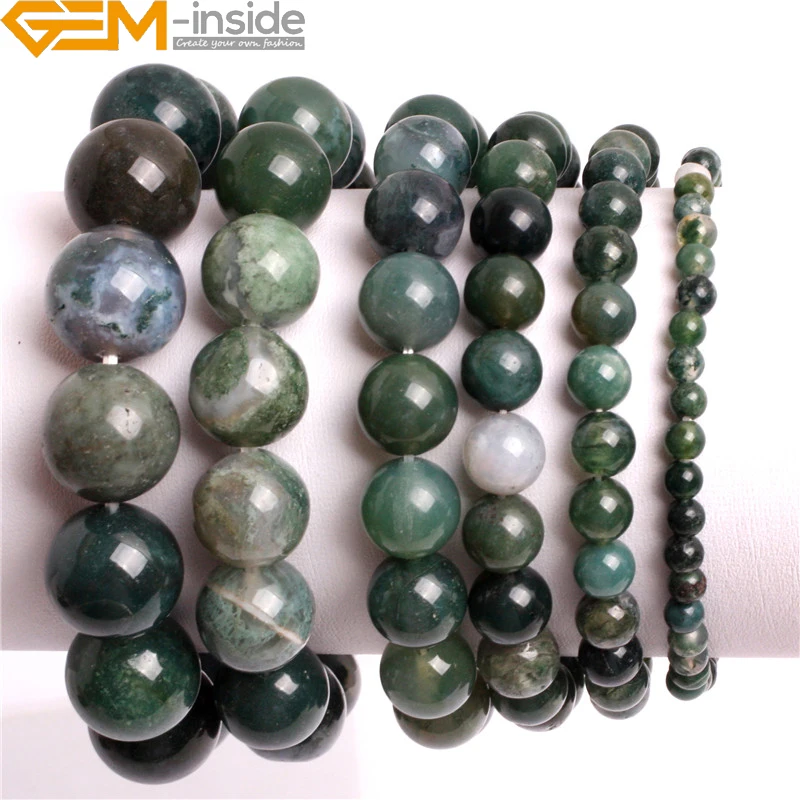 

Natural Moss Agates Stone Beads Energy Elastic Bracelet For Men & Women 7inch Fashion DIY Gift Handmade