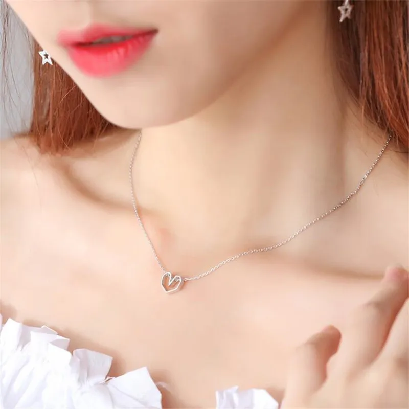 

Новые Простые полые серебряные ювелирные изделия с рисунком леса и любви, популярные ожерелья-подвески до ключиц в форме сердца N212