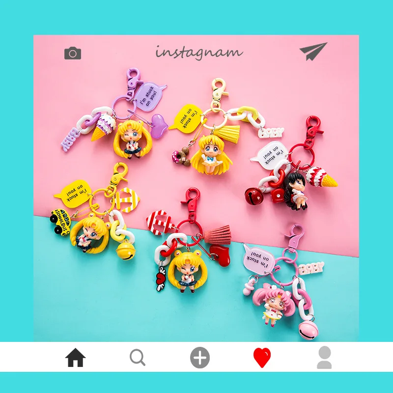 

Japanese Sailor Moon Keychain Keyring Kawaii Cartoon Anime Cosplay Bell Lovely Girl Accessories Key Chains Pendant