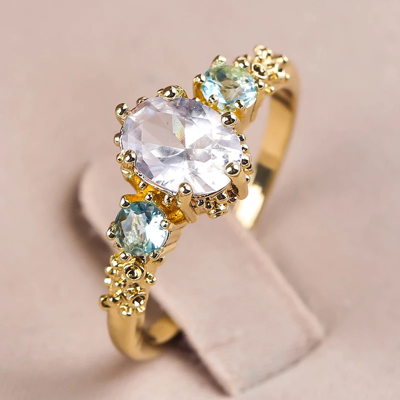

Fashion Oval Crystal Stone Rings for Women Wedding Engagement Elegant Zirconia Gold Color Finger Ring Female Jewelry Gift