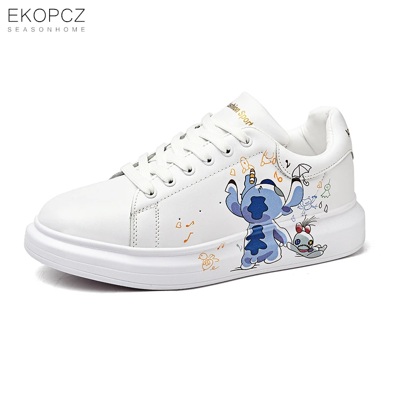 Женские кроссовки на платформе белые удобные повседневные вулканизированной