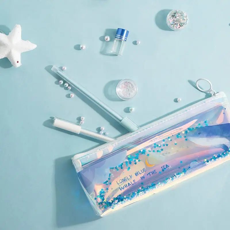 Милый большой чехол карандаш kawaii блестящая сумка с масляным Китом синяя морская