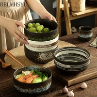 1pc relmhsyu japanese style retro ceramic 7inch round salad noodle soup dinner bowl household round bowl