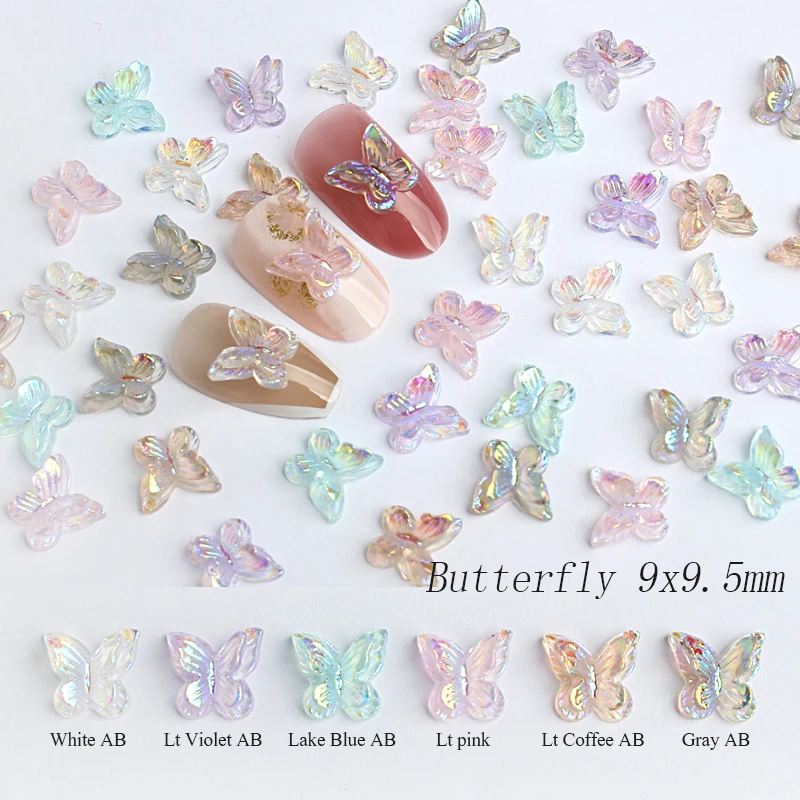 

Double Layer Butterfly 9x9.5MM Resin Aurora AB Color Nail Art Rhinestones Three-Dimensional For DIY Manicure Decoration