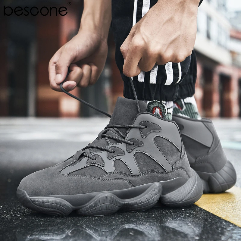 BESCONE мужские большие размеры зимние кроссовки Теплый плюш мех Уличная обувь