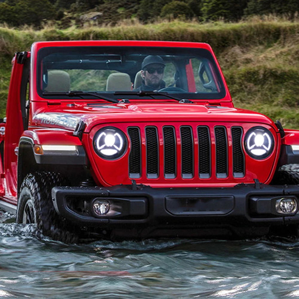 VLAND Car Styling Headlight For Jeep Wrangler 2018-2019 Full LED DRL Dual Beam Lens+welcome light with blue Front Lamp Assembly |