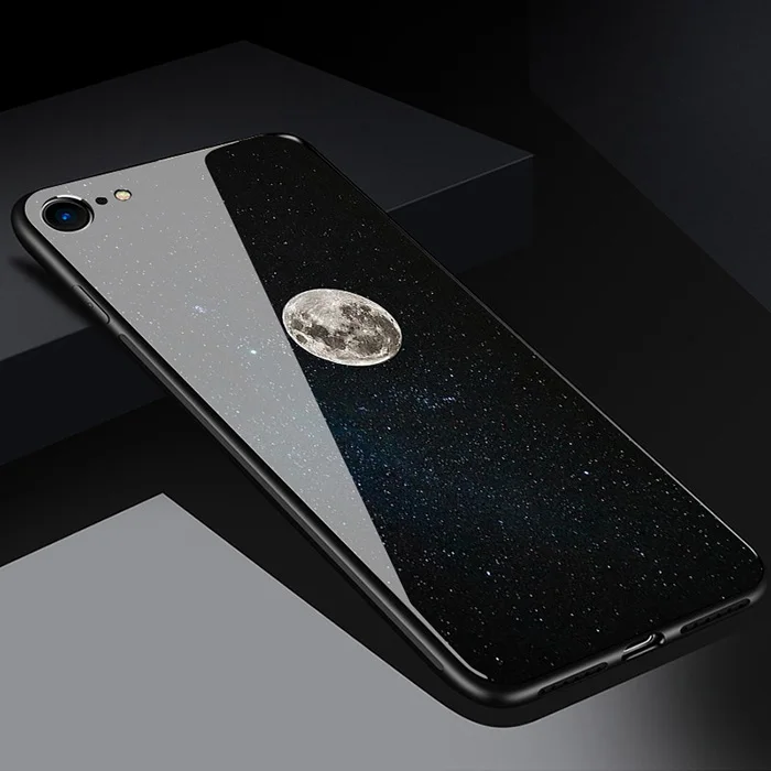 Тонкое закаленное стекло+ мягкая силиконовая рамка задняя крышка для iphone XM XS XR X 8 7 6 6S Plus чехол с изображением Луны и звездным принтом чехол для телефона s - Цвет: type 3