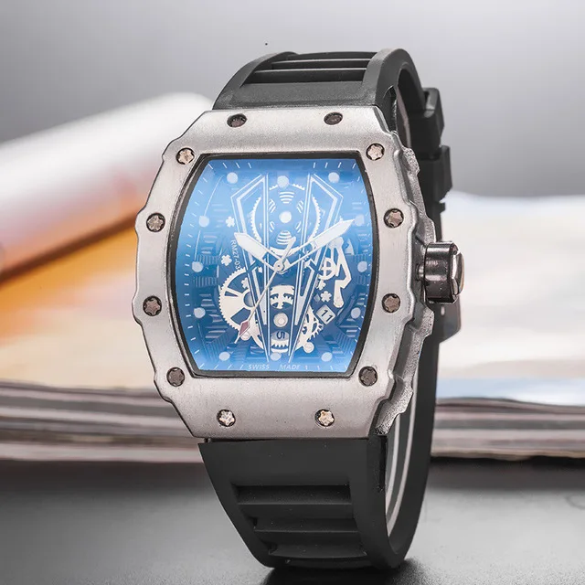 Мужские часы Топ бренд Скелетон алмаз квадратные кварцевые наручные модные