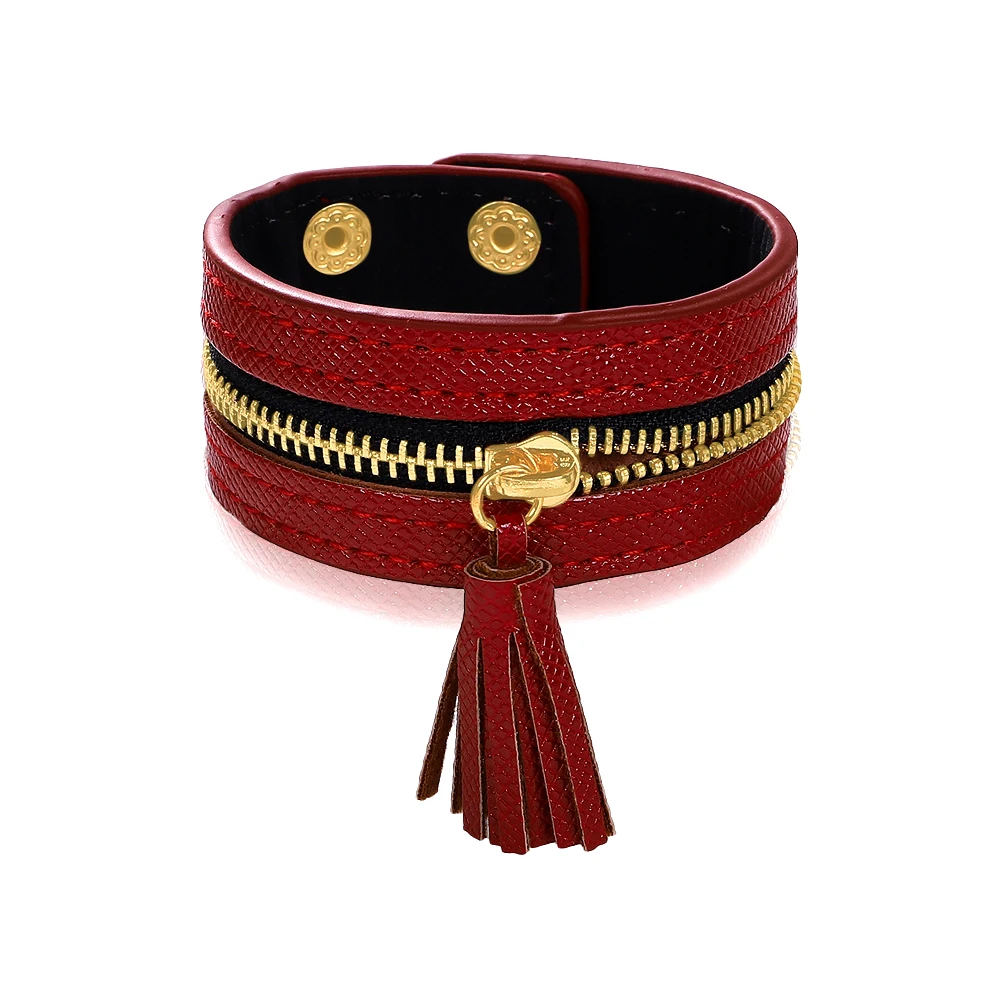 Многоцветный кожаный браслет с бахромой на молнии 2019 женский роскошный