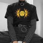 Женская футболка в стиле Харадзюку, стильная Винтажная Футболка большого размера с солнечным затмением солнцем и луной, хипстерская готическая одежда