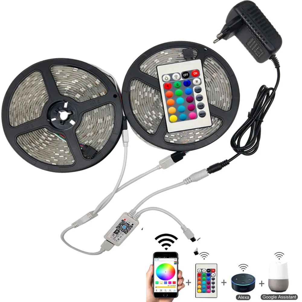 5 м 10 м 15 м WiFi Светодиодная лента RGB Водонепроницаемая SMD 5050 RGBW/RGBWW Светодиодная лента DC 12 В+ пульт дистанционного управления+ светодиодный адаптер питания