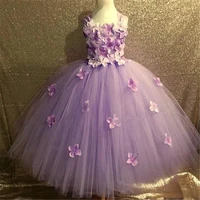 2021 popular styles purple petal evening dress birthday party dress baby girl dress tulle fluffy party dress princess tutu dress