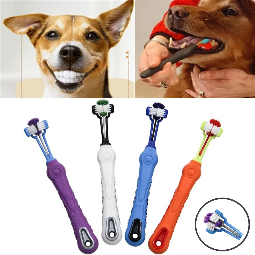 

Three Sided Pet Toothbrush Dog Toothbrush Addition Bad Breath Tartar Teeth Care Dog Cat Cleaning Supplies