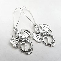 punk dragon earrings antique silver color charms on kidney wire hooks earrings big earrings for women