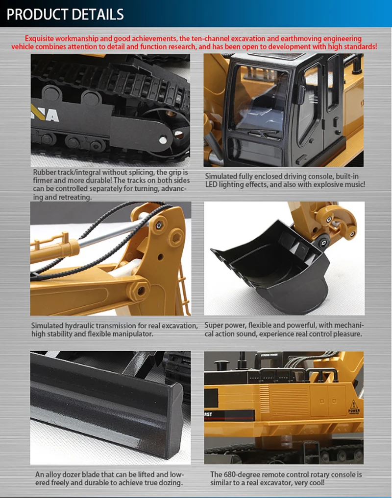 HUINA 1510 RC экскаватор гусеничный 1/16 Электрический экскаватор с дистанционным управлением моделирование инженерное транспортное средство Игрушки для мальчиков