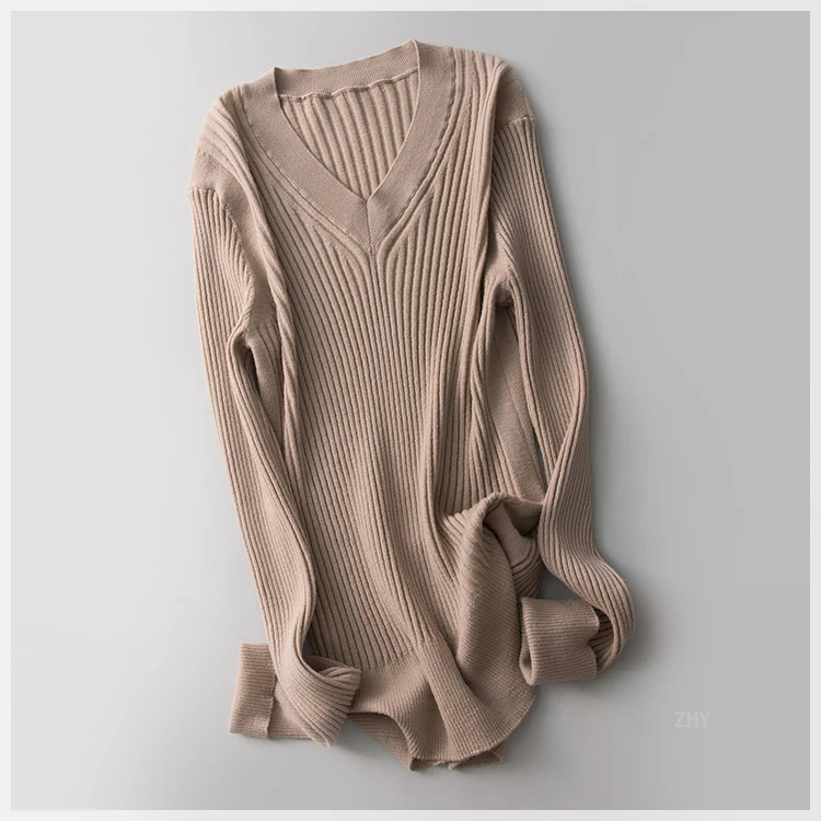 Women Pullovers Wool knitted Sweaters V neck pullover Fall Winter Bottoming knit Natural Silk Basic Sweater
