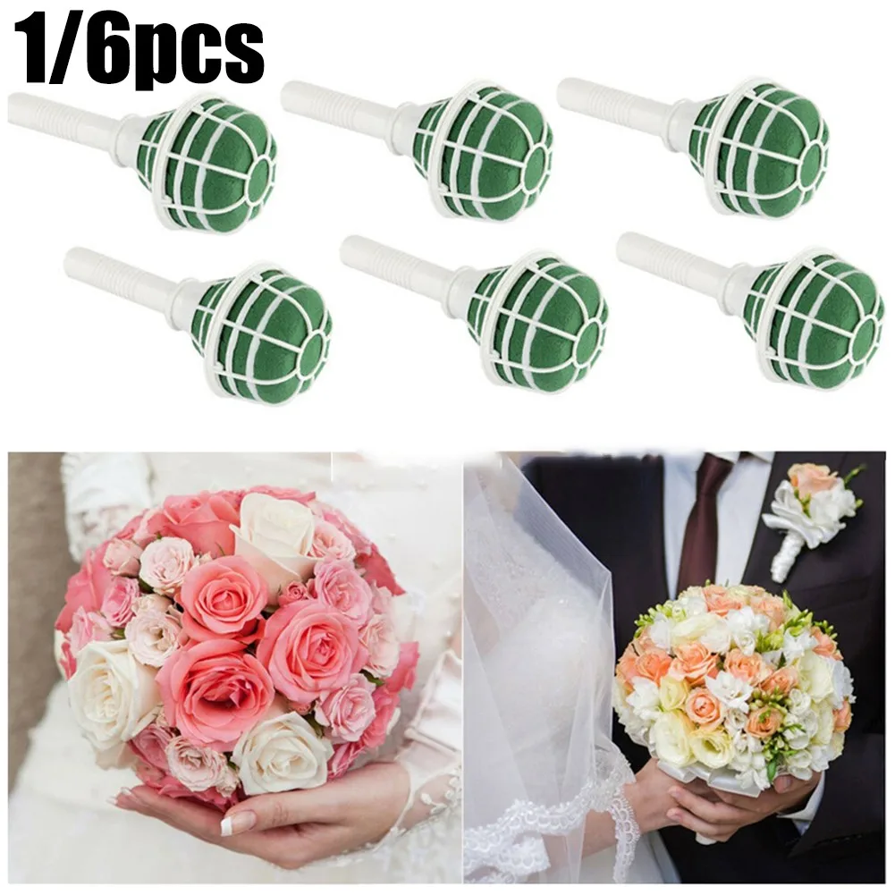 

1/6Pcs DIY Wedding Bridal Rose Posy Oasis Wet Foam Floral Bouquet Handle Flower Holder Decoration Gadgets Fashion Party Supplies