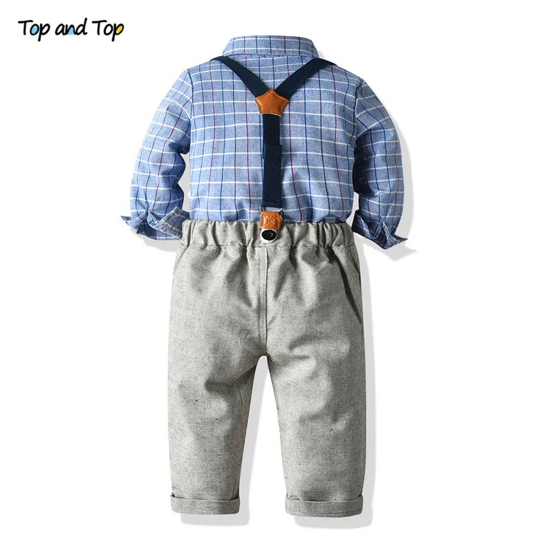 Топ и топ Осень-зима комплект одежды джентльмена для мальчиков хлопковая рубашка