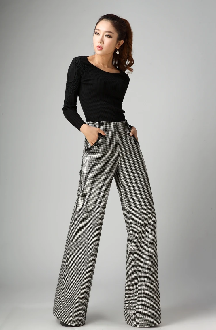 Новые женские шерстяные брюки осенние клетчатые зимние Утепленные широкие с