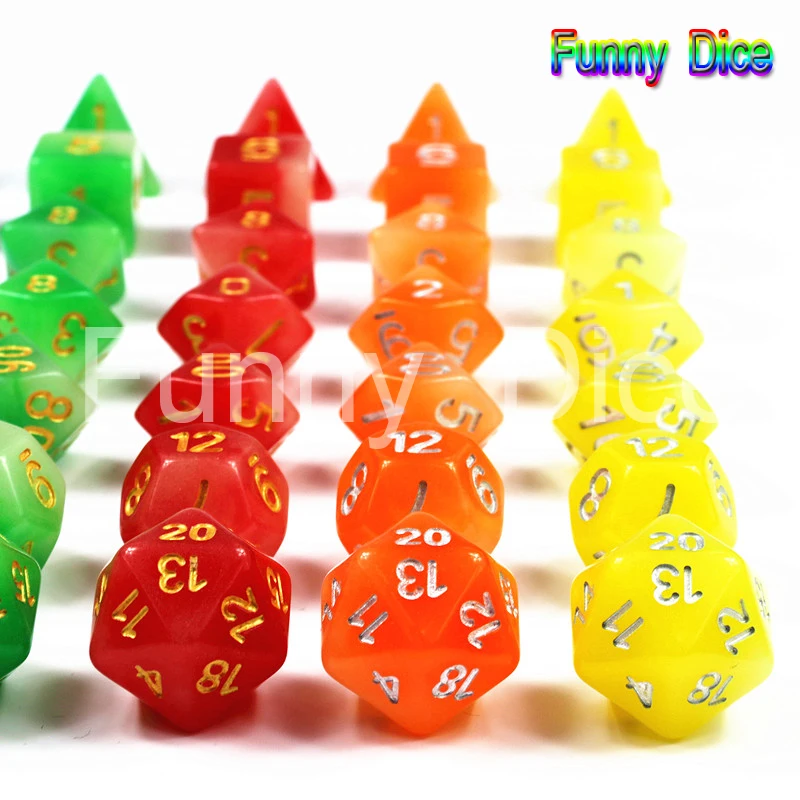 6 комплектов 2 цвета разные светится в темноте D4 D6 D8 D10 % D12 D20 кости + 1 большая сумка