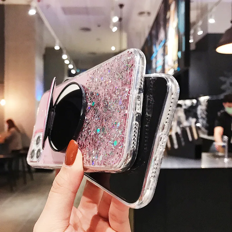 Блестящий блестящий чехол для iPhone 11 Pro Max XS XR X 8 7 6s 6 Plus тонкий с держателем