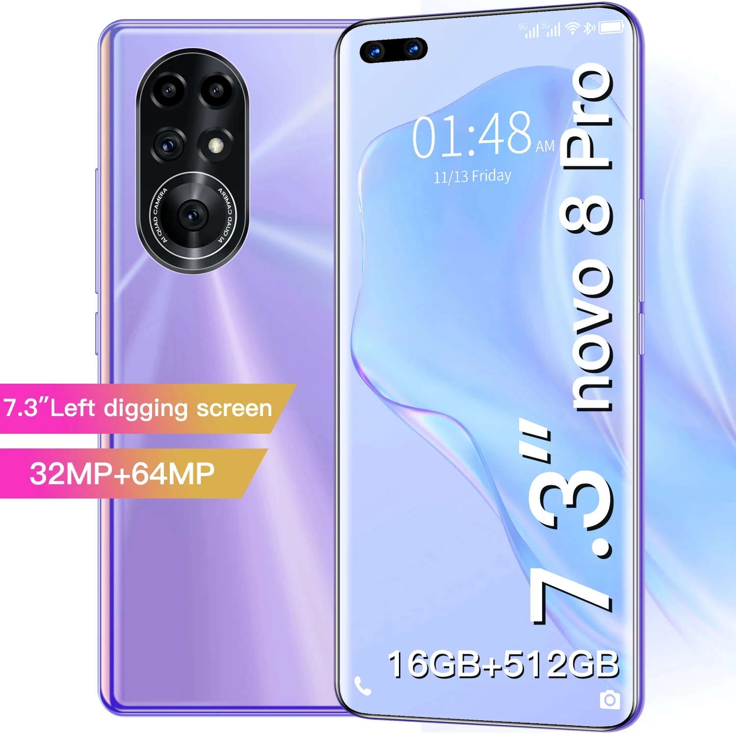 

New arrival Nova 8 pro 7.3 '' 2G 16GB New Mobile Phone Dual SIM Front Camera Deca Core 4G Cellphones 6800mAh Smartphones