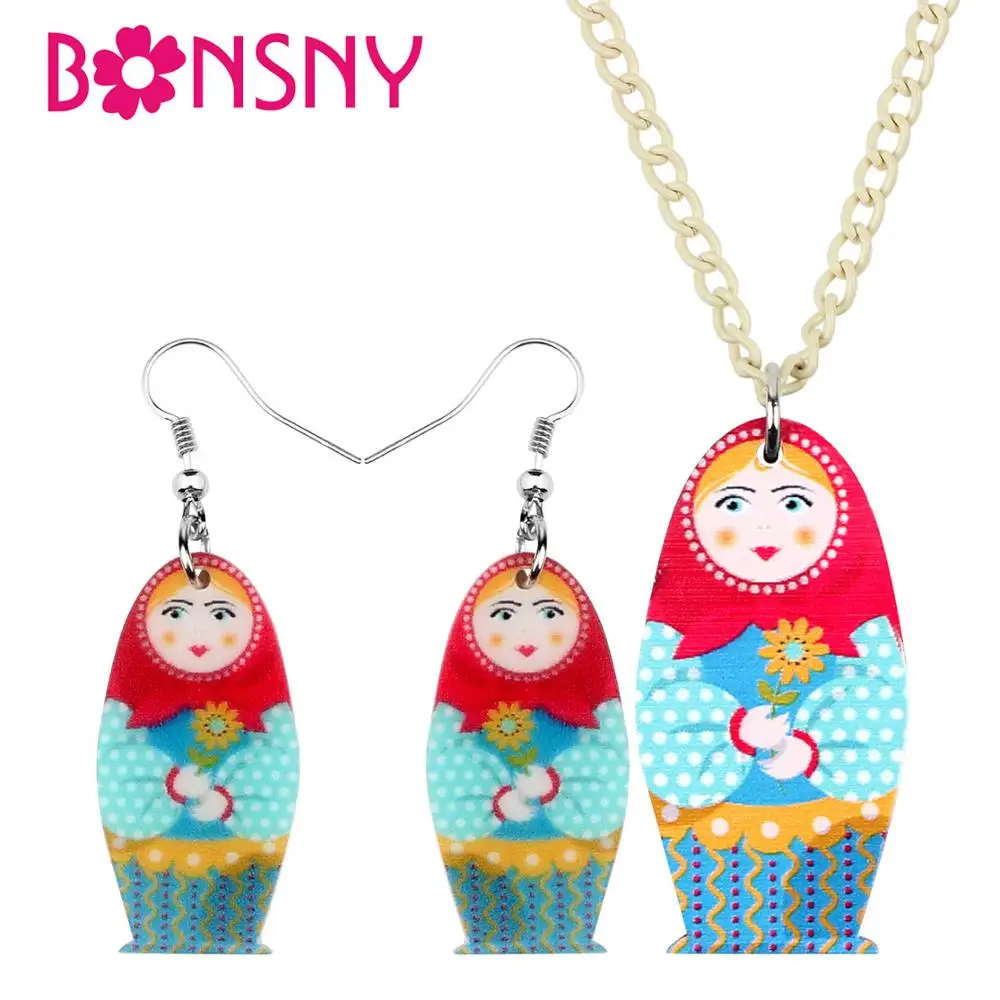 Bonsny акриловые Матрешка русские кукольные серьги ожерелье Ювелирные наборы