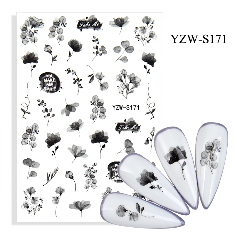 

3D Stickers for Nails Spring Summer Self-adhesive Stickers Lily Flowers Leaf Design Nail Art Decorations Nail Foil Accessories