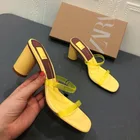 Женские босоножки на высоком каблуке, с квадратным носком, желтые, лето 2021