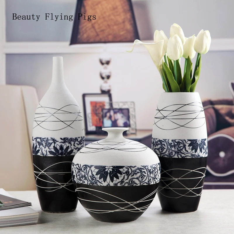 

Modern Ceramics Dried Flower Vase Living Room TV Cabinet Study Desktop Flowers Arrangement Vases Crafts Home Decorations