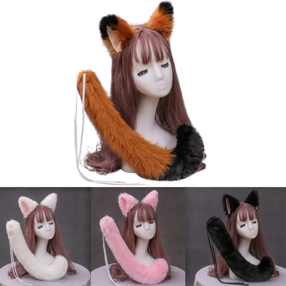 

Sexy Woman Lovely Lolita Cat Fox Ears Headband Tail Cosplay Anime Party Christmas Purim Costume Accessories