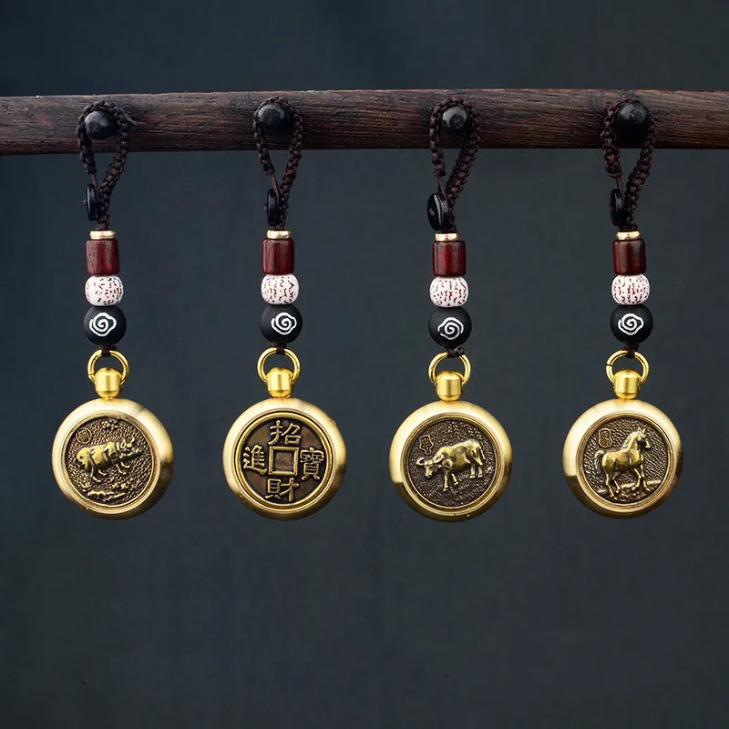 

Vintage Brass Zodiac Animal Bull Lanyard Keychain Pendants Handmade Woven Rope Car Key Chains Hangings Jewelry Fashion Keyrings