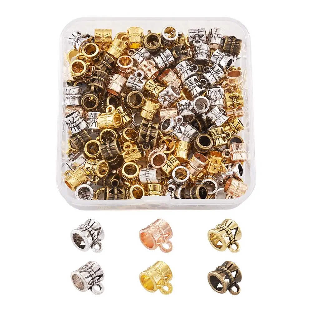 

pandahall 180pcs/box Alloy Hanger Links Bail Beads Column and Barrel, Antique Bronze Golden Light Gold for Jewelry Making DIY
