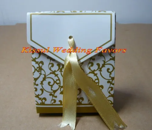 (100 шт./лот) Свадебные сувениры из золотой ленты коробка для украшения свадебного