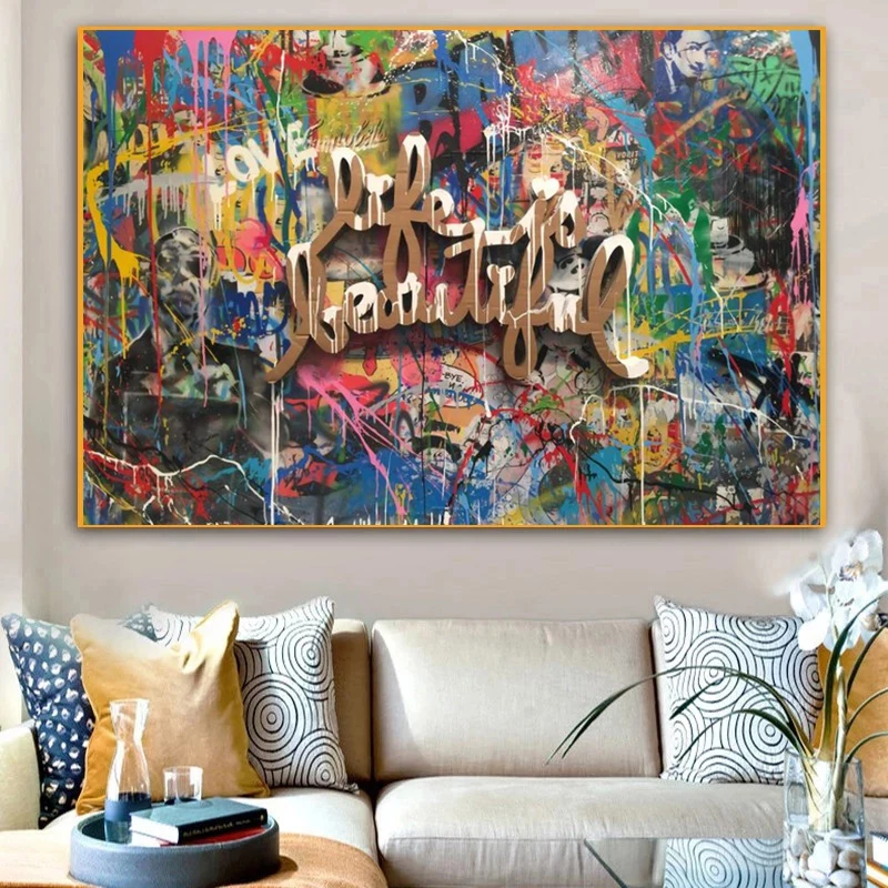 

Life Is Beautiful Watercolour Graffiti Street Art Slogan Canvas Painting Wall Art Poster and Prints Wall Art Picture Home Decor