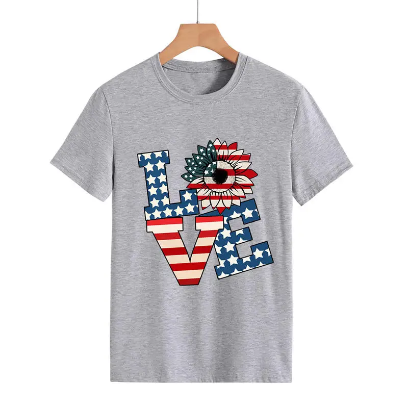 

Женская любовь американский флаг с изображением подсолнуха; Летняя футболка с надписью модный эстетическое в уличном стиле, топ в стиле "хи...