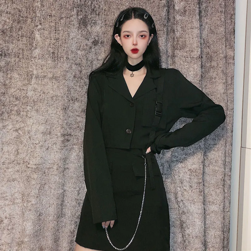 Женский винтажный комплект из двух предметов Черный Уличный кроп топа с