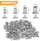 Набор гаек для заклепок M3 M4 M5 M6, 200 шт., нержавеющая сталь, плоская головка, вставка 304, заклепочная гайка