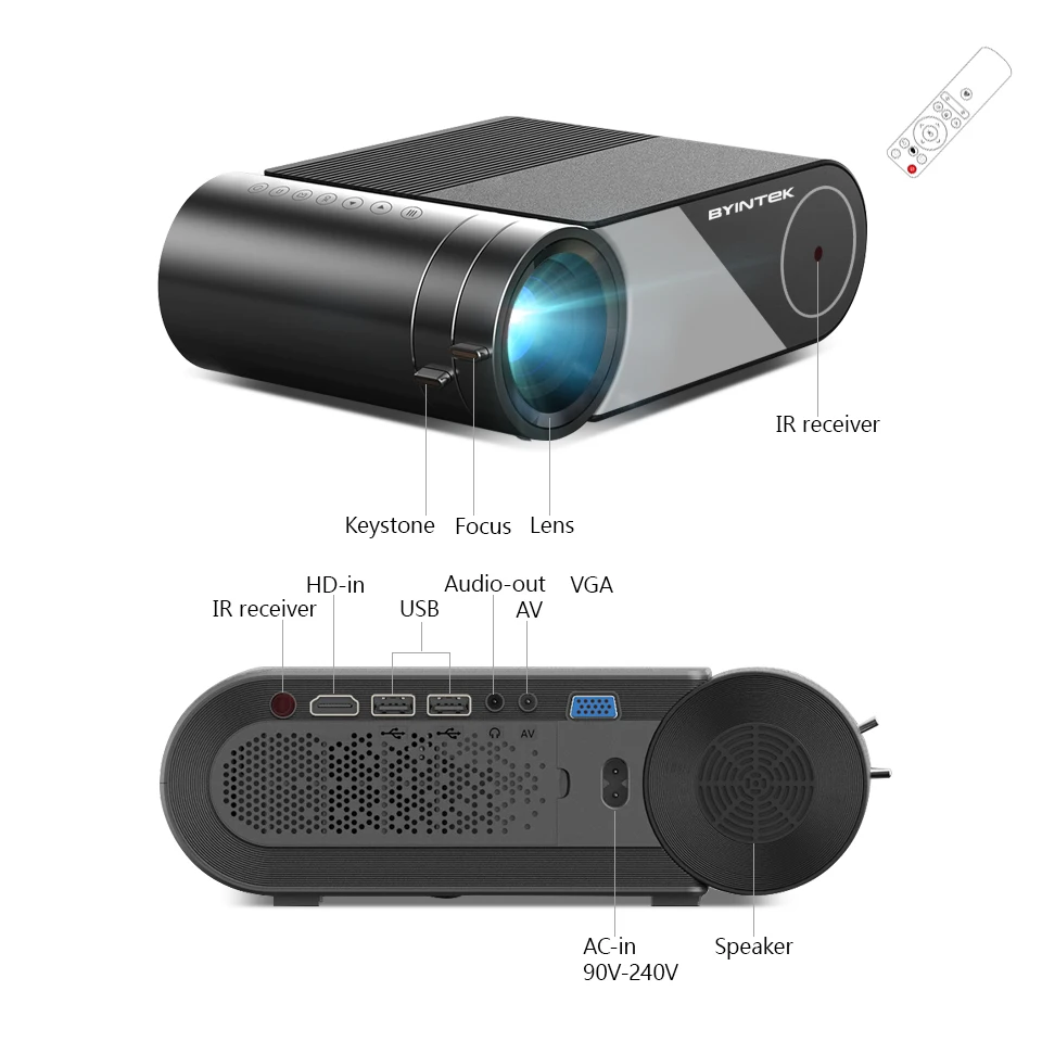 720P 1080P светодиодный портативный микро домашний кинотеатр HD мини-проектор BYINTEK SKY K9(опционально мульти-экран для Iphone Ipad Phone Tablet