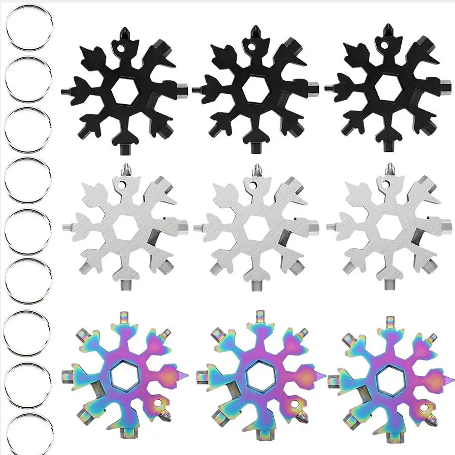 

4pcs/ lot 18 In 1 Snowflake Multi Tool Keychain Combination Compact Multifunction Screwdriver Snowflake Tool Card Keychain