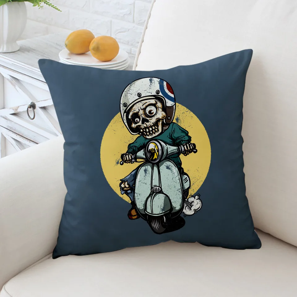 Наволочка в стиле ретро с изображением черепа скейтборда бабочки разноцветная