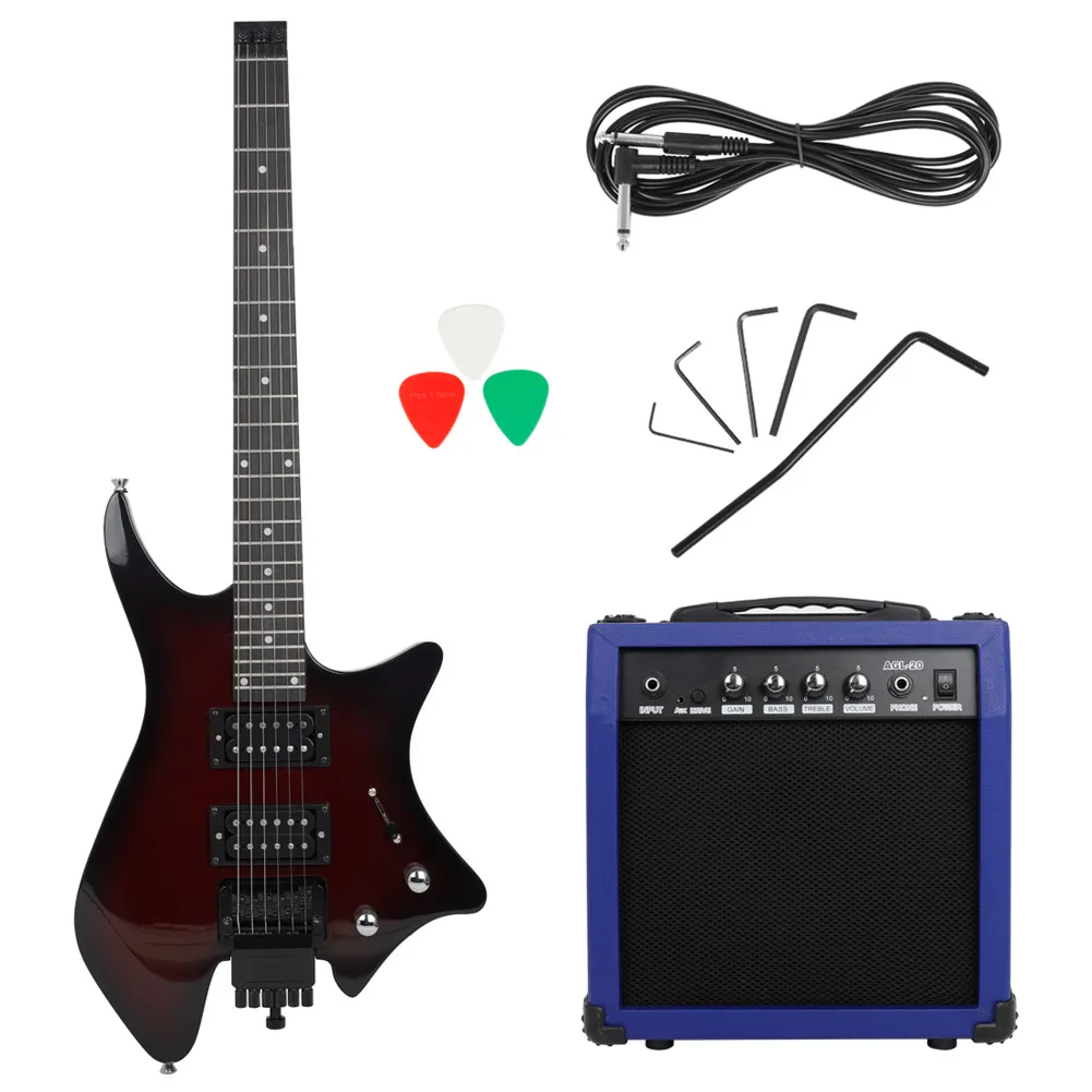Электрическая гитара без головок с двухрядным звуковым динамиком аудиокабель