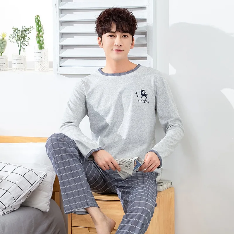 

2019 Autumn Cotton Long Sleeve Pajama Sets for Men Cute Cartoon Sleepwear Male Underwear Loungewear Pyjama Homewear Home Clothes