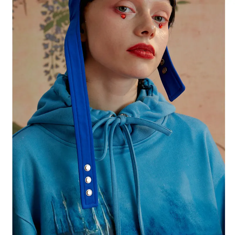 Unifree2019 Осень Новый Повседневный модный принт с капюшоном средней длины пуловер