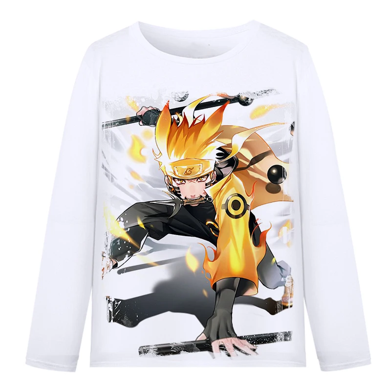 Футболка с героями аниме Наруто длинным рукавом Повседневное футболки Узумаки