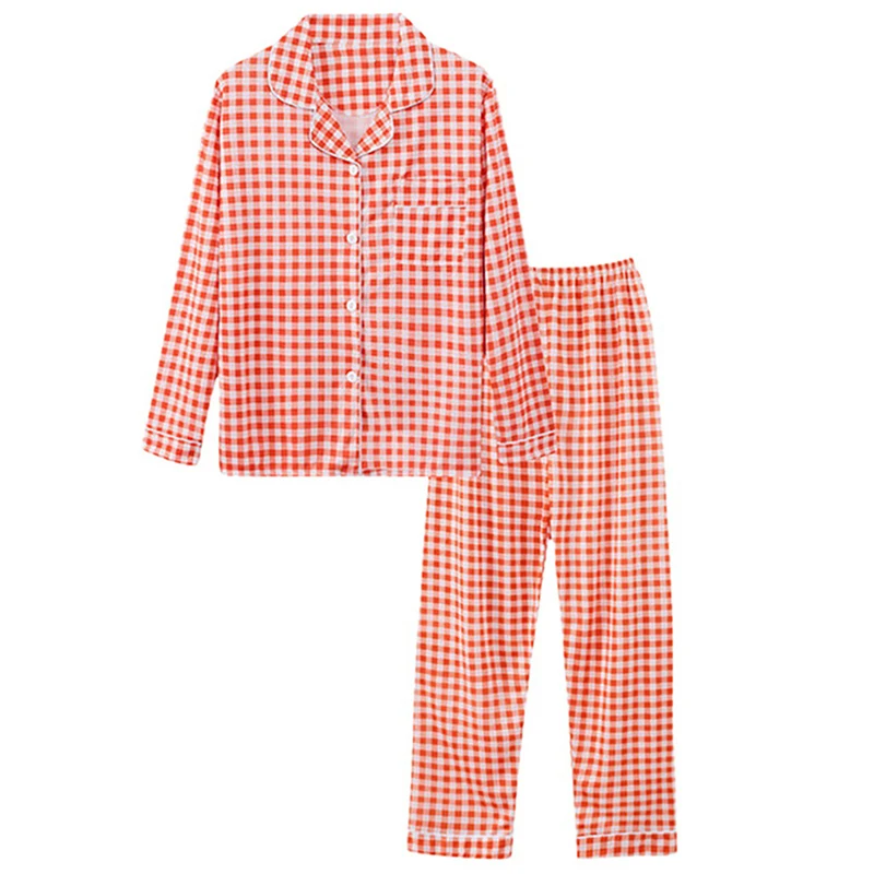 

Women'S Pajamas Set Long-Sleeved Trousers Ladies Sleepwear Suit Plaid Pajamas Female Nightwear Two Piece Set Women'S Nightwear