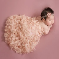 newborn photography props 200x70cm feather yarn lace blanket studio fotografie baby girl accessories basket filler background