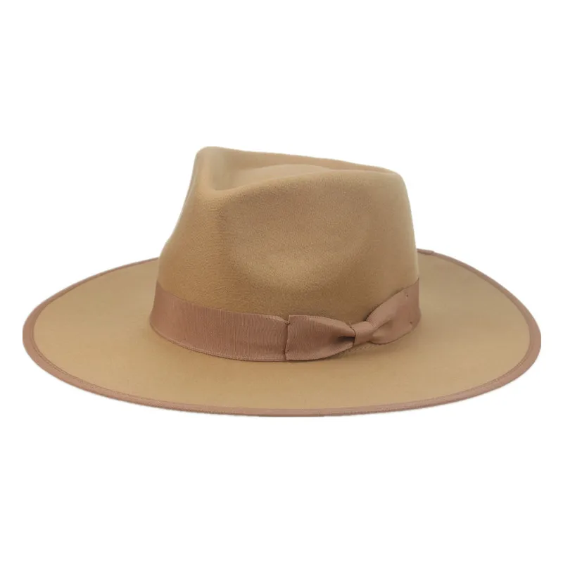 

fedora hats men women panamas big brim 9.5cm bowknot ribbon band felted hats beige khaki black camel dress formal panama hat men