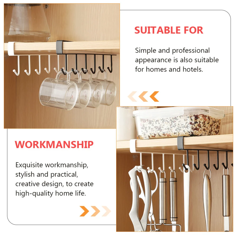 

4pcs Kitchen Storage Hooks Wrought Iron Hooks Wall-mounted Row Hooks (Black, White)