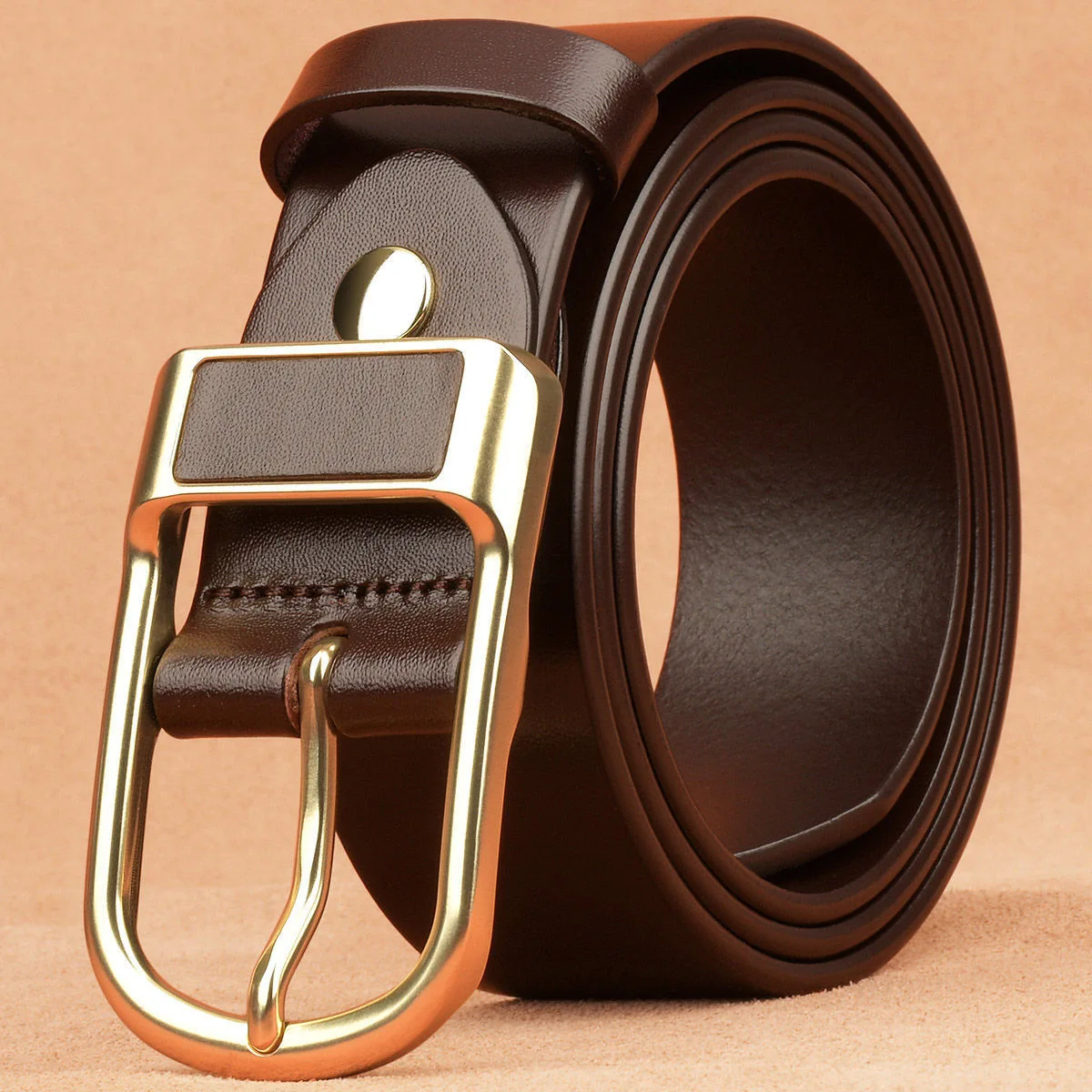 

Men Genuine Leather Belt 110cm 115cm 120cm 125cm 130cm Reversible Buckle Brown and Black Business Dress Belts for Men Waistband